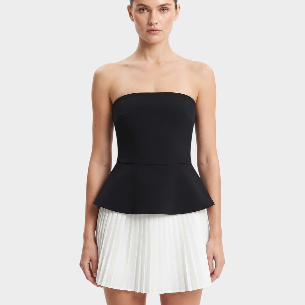 Naked Wardrobe Pleated Tube Black White Contrast Mini Dress Strapless Chic